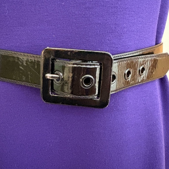 Tahari Arthur S. Levin Purple Sheath Dress w Collared Neckline & Belted Waist - Picture 4 of 12